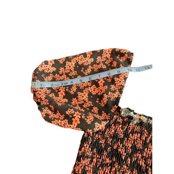 Resa Orange Black Daisy Smocked Stretch Floral Blake Mini Dress Size Small - Picture 8 of 9